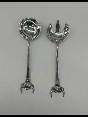 Western Longhorn Steer Salad Servers Silver Tone Ranch Kitchen Set